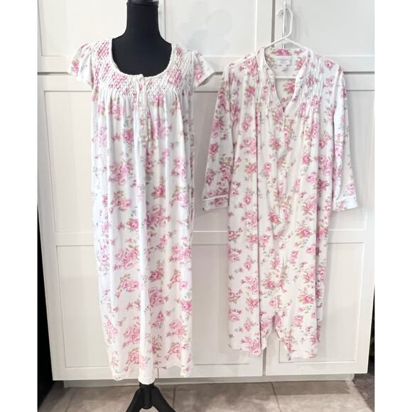 Charter Club Intimates Nightgown & Robe SET Women's M Pajamas Pink Floral Zipper - Picture 14 of 14